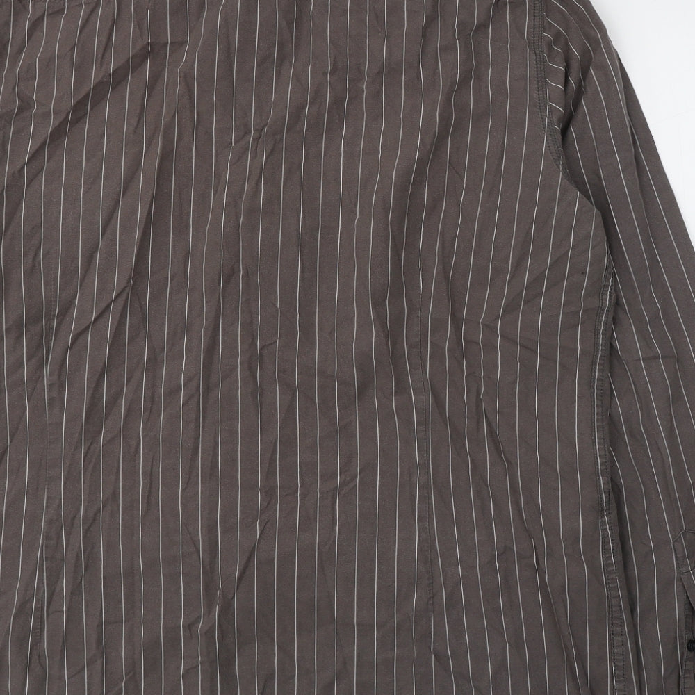 NEXT Mens Brown Striped Cotton  Button-Up Size XL Collared Button