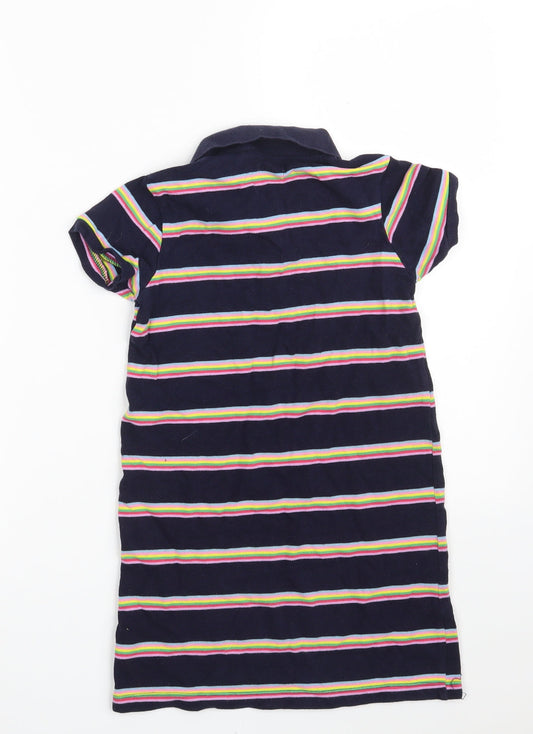NEXT Girls Blue Striped 100% Cotton Pullover Polo Size 8 Years Collared Button