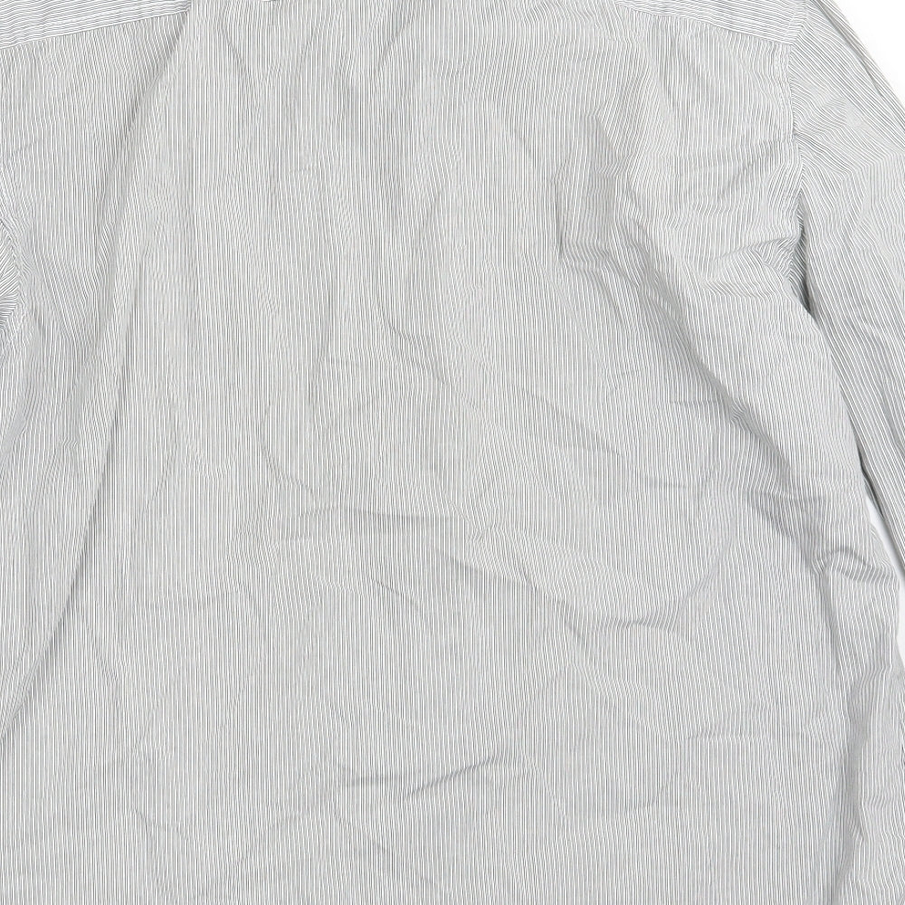 Peacocks Mens White Striped Cotton  Button-Up Size L Collared Button