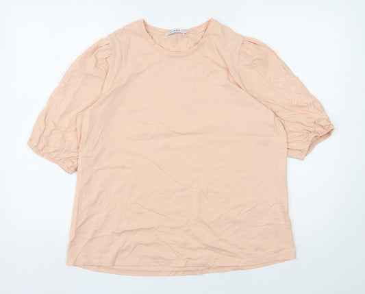 Gallery Womens Pink  Cotton Basic T-Shirt Size L Round Neck