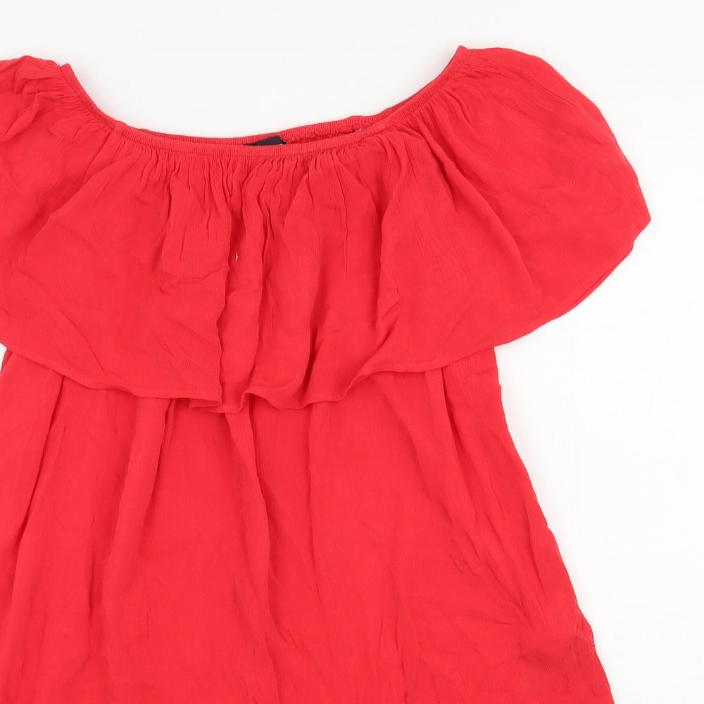 New Look Womens Red  Viscose Trapeze & Swing  Size M  Off the Shoulder Pullover