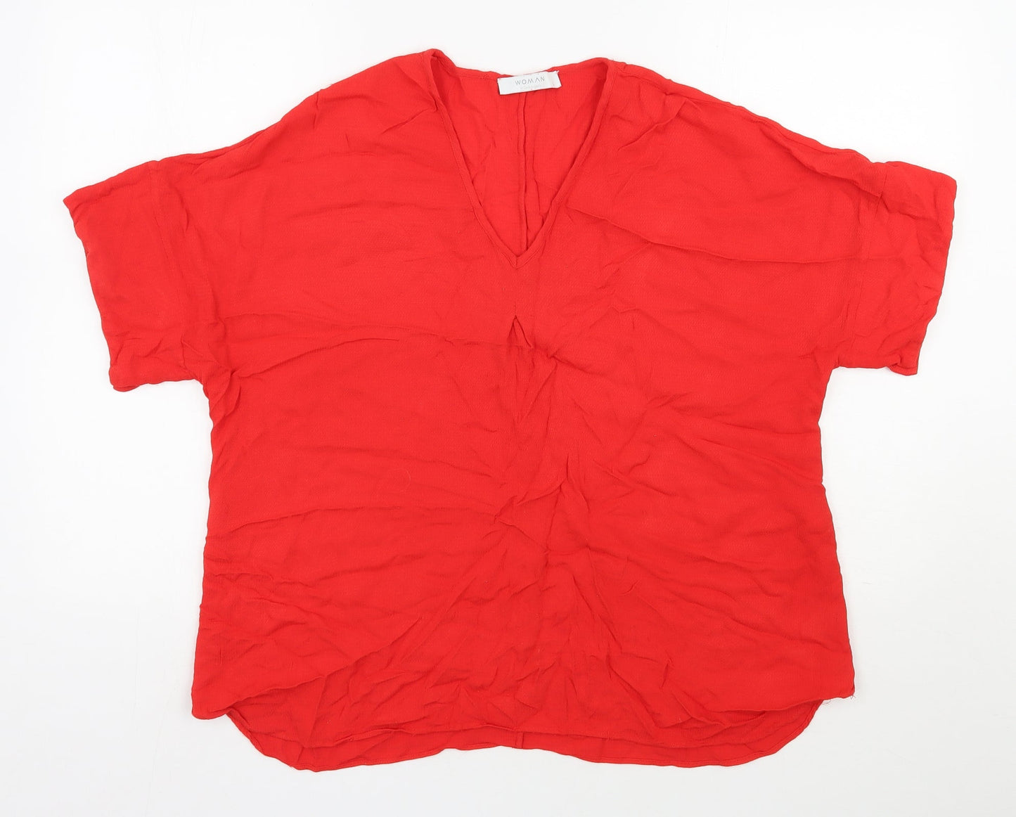 Woman  Womens Red  Viscose Basic Blouse Size L V-Neck