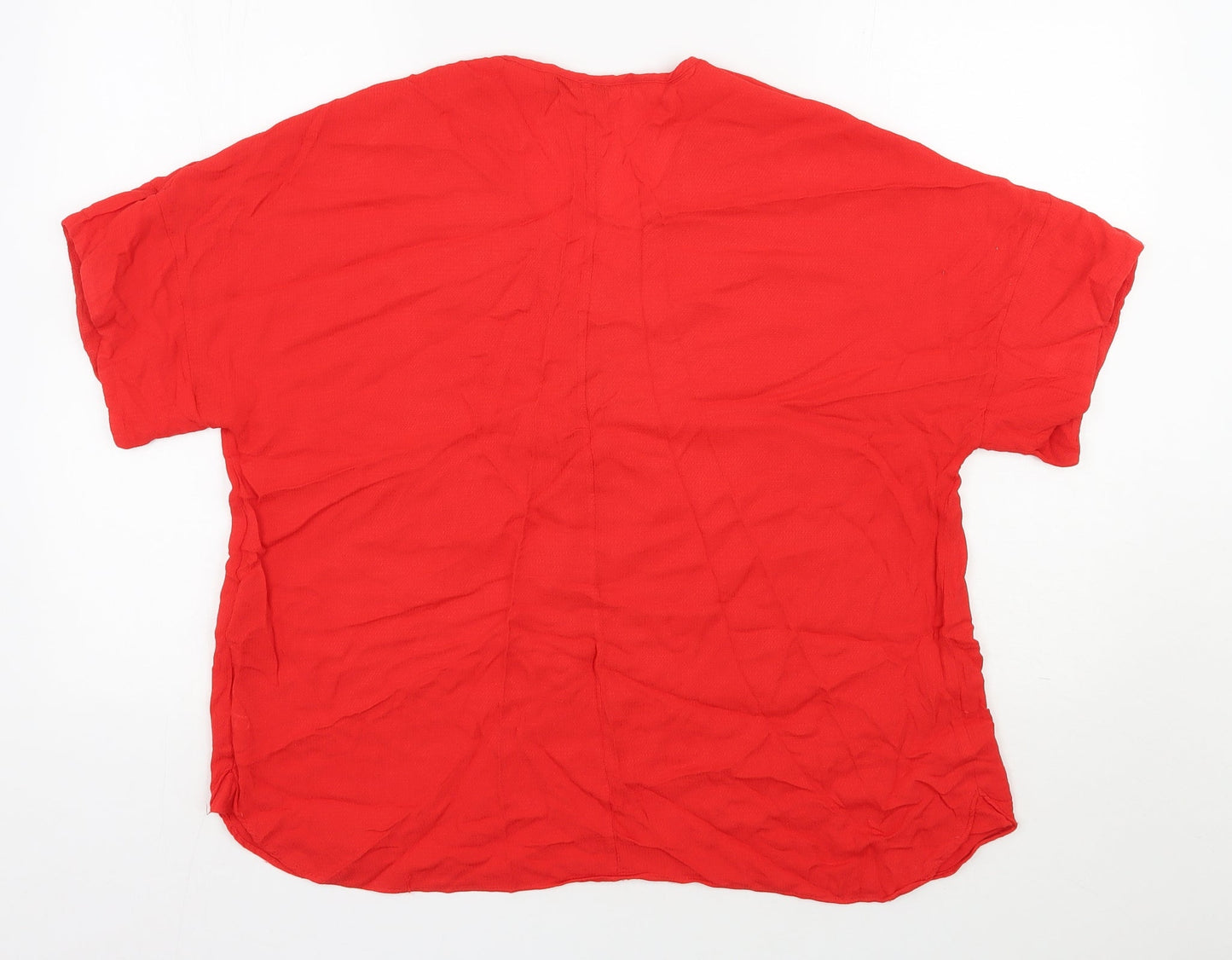 Woman  Womens Red  Viscose Basic Blouse Size L V-Neck