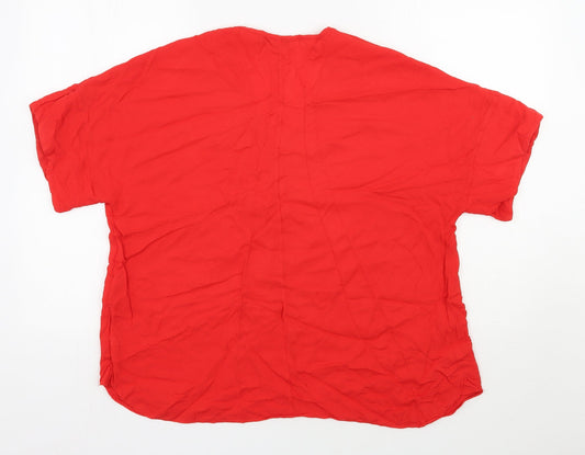 Woman  Womens Red  Viscose Basic Blouse Size L V-Neck