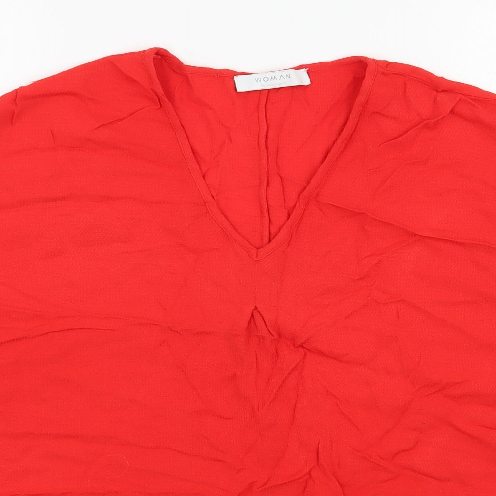 Woman  Womens Red  Viscose Basic Blouse Size L V-Neck