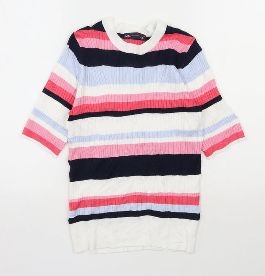 Marks and Spencer Womens Multicoloured Round Neck Striped Viscose Pullover Jumper Size 10