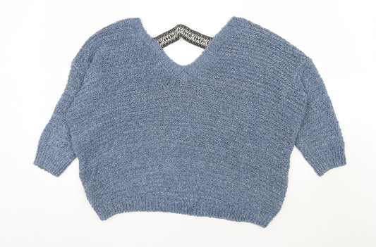 River Island Womens Blue V-Neck  Polyamide Pullover Jumper Size 16