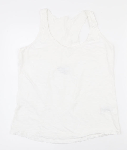NEXT Womens White  100% Cotton Basic Tank Size 10 Scoop Neck - Lace at back