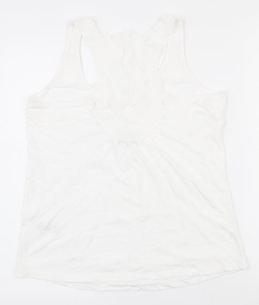 NEXT Womens White  100% Cotton Basic Tank Size 10 Scoop Neck - Lace at back