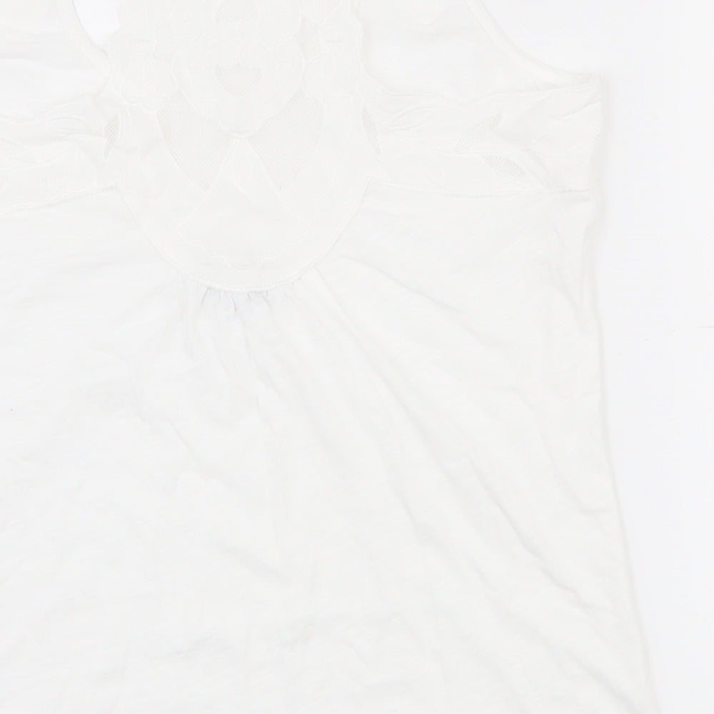 NEXT Womens White  100% Cotton Basic Tank Size 10 Scoop Neck - Lace at back