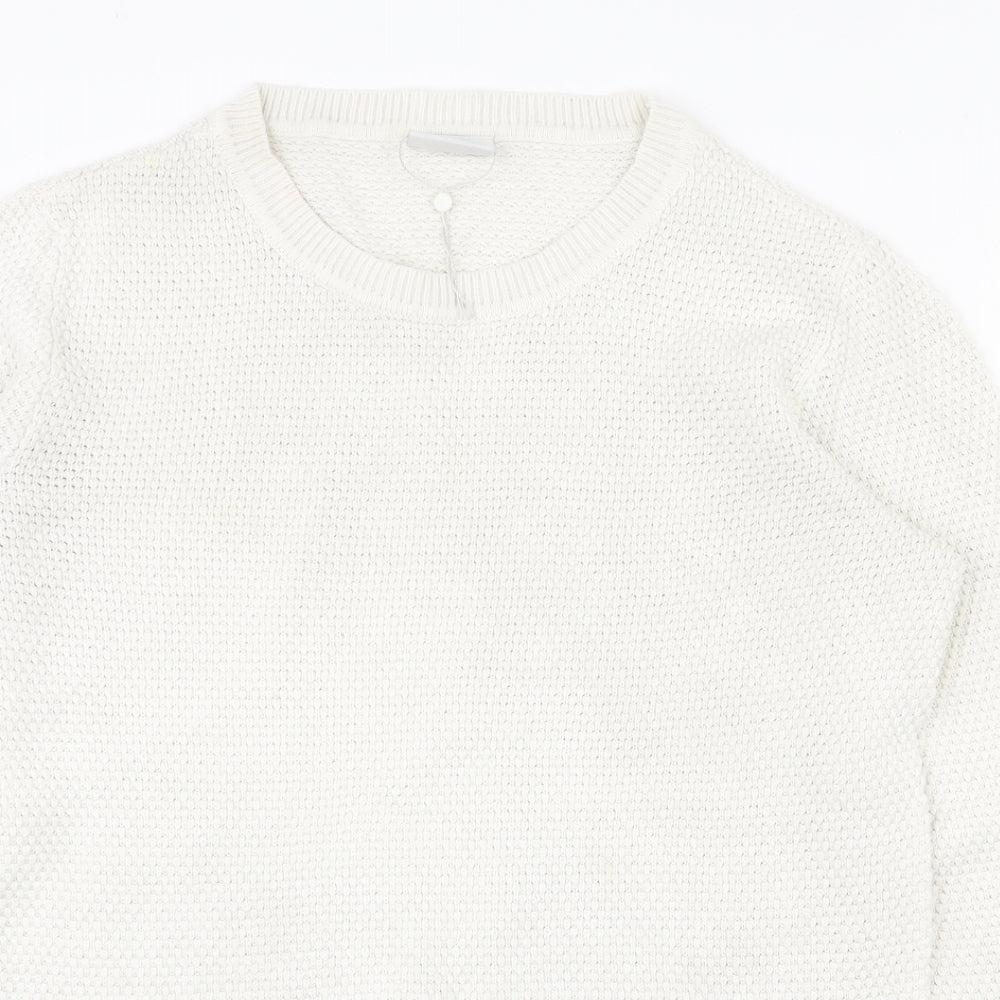 VILA Womens White Round Neck  Acrylic Pullover Jumper Size L