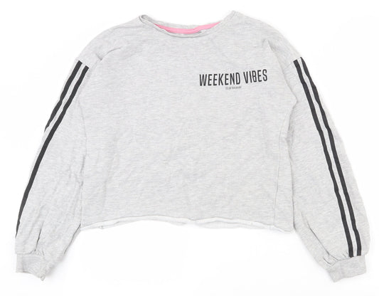 Matalan Girls Grey  Cotton Pullover Sweatshirt Size 13 Years  Pullover - Cropped