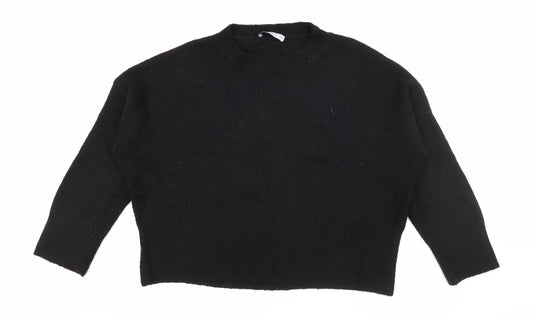 Zara Womens Black Crew Neck  Acrylic Pullover Jumper Size M
