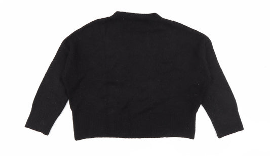 Zara Womens Black Crew Neck  Acrylic Pullover Jumper Size M