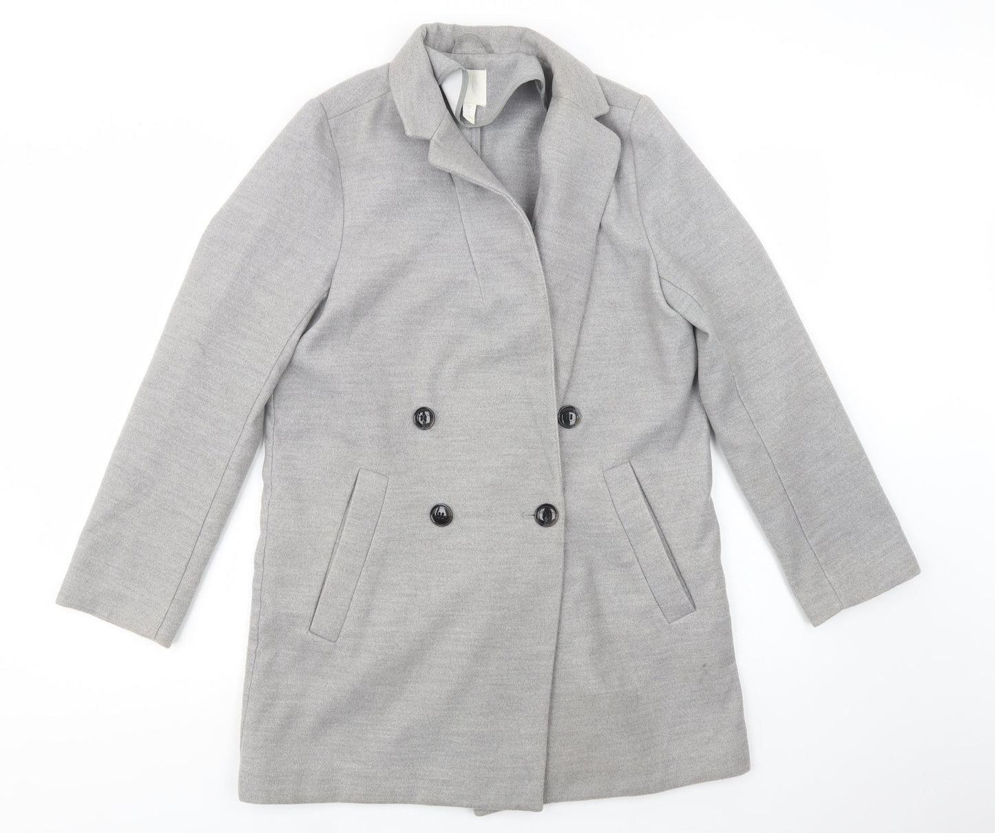 H&M Womens Grey   Pea Coat Coat Size 8  Button
