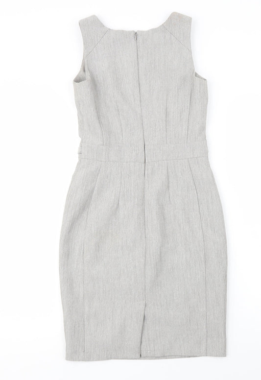 Primark Womens Grey  Polyester Pencil Dress  Size 4  Boat Neck Zip
