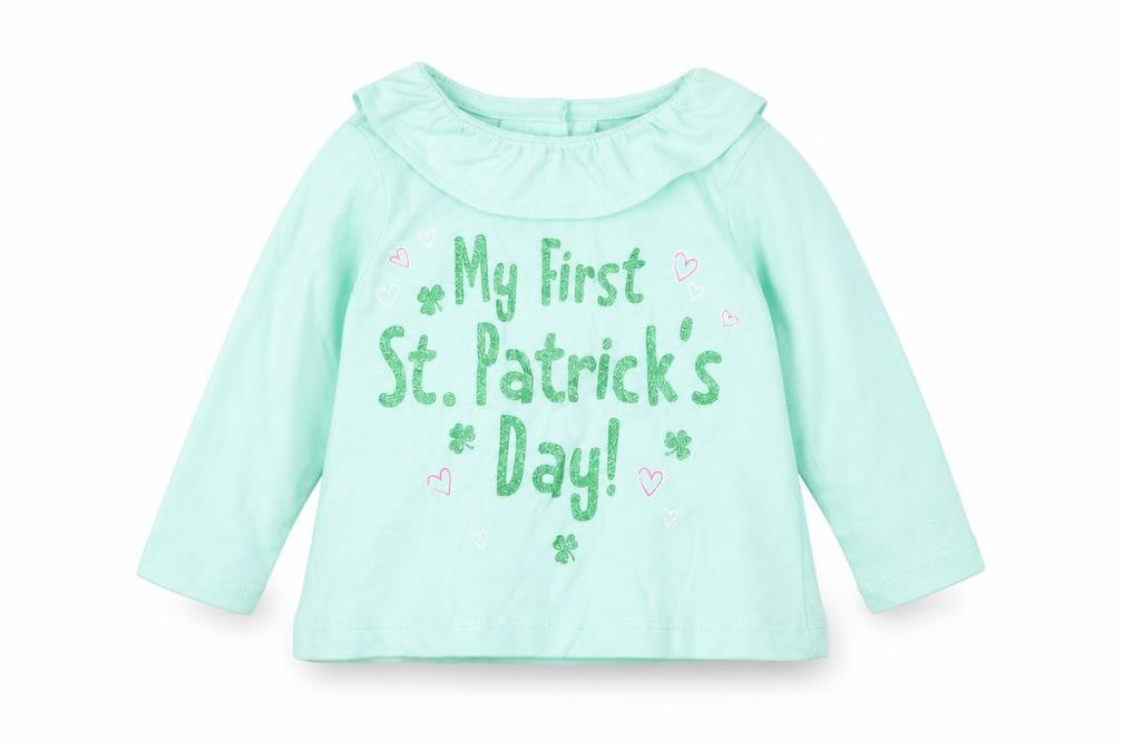 Dunnes  Green  100% Cotton Basic T-Shirt Size 0-3 Months Round Neck Button - St. Patrick's day