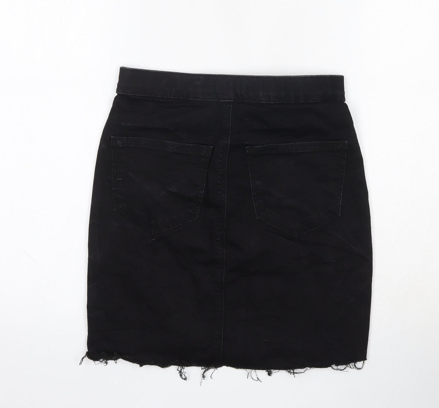 Topshop Womens Black  Cotton Mini Skirt Size 8   Button