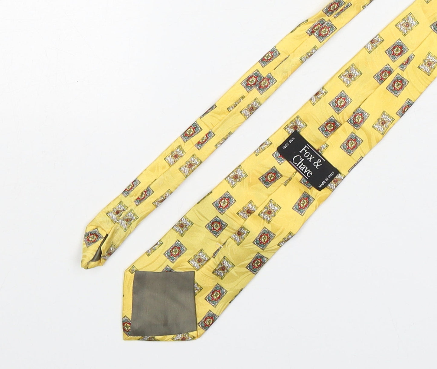 Fox & Chave Mens Gold Geometric Silk Pointed Tie One Size