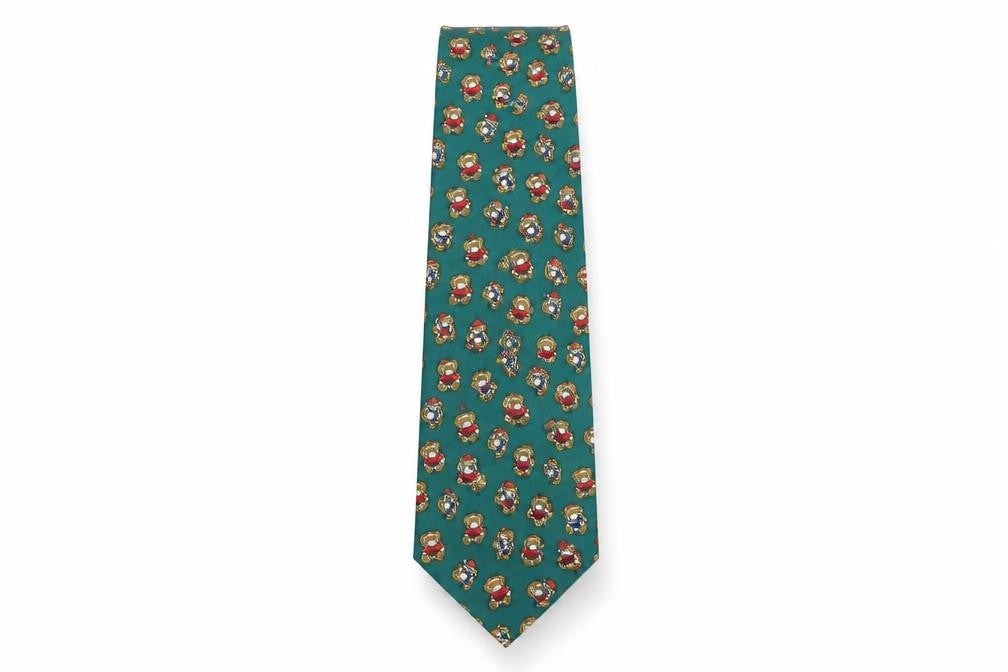 Roberto  Mens Multicoloured Geometric Polyester Pointed Tie One Size - Teddy Bear