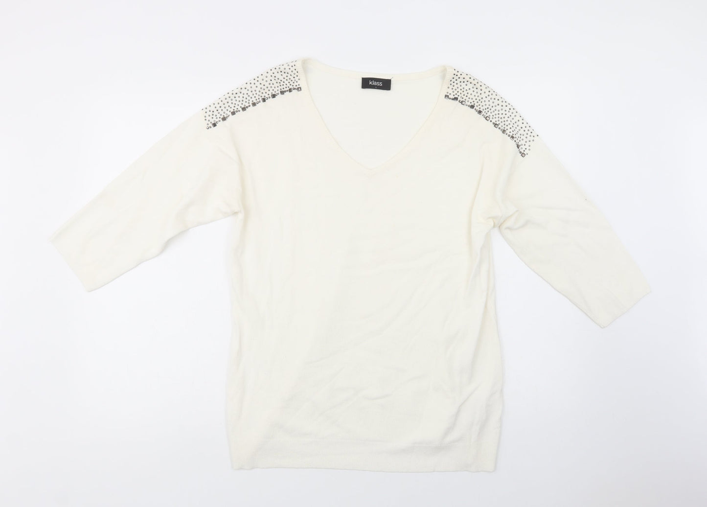 Klass Womens Ivory V-Neck  Viscose Pullover Jumper Size L