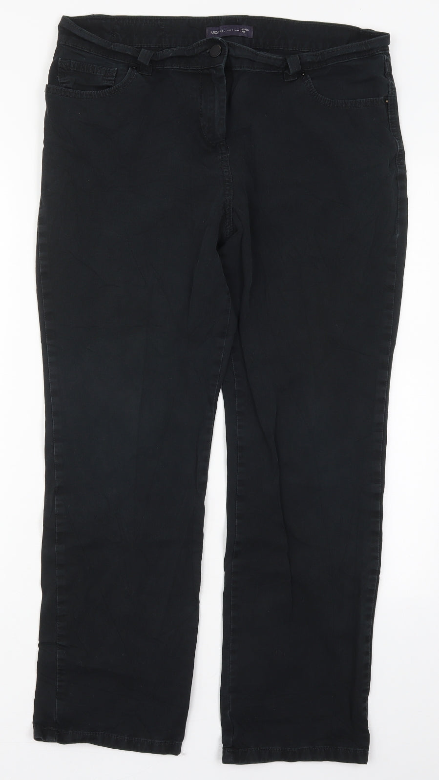 Marks and Spencer Womens Black  Cotton Trousers  Size 14 L27 in Regular Button