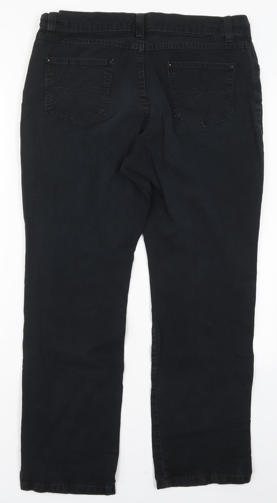 Marks and Spencer Womens Black  Cotton Trousers  Size 14 L27 in Regular Button