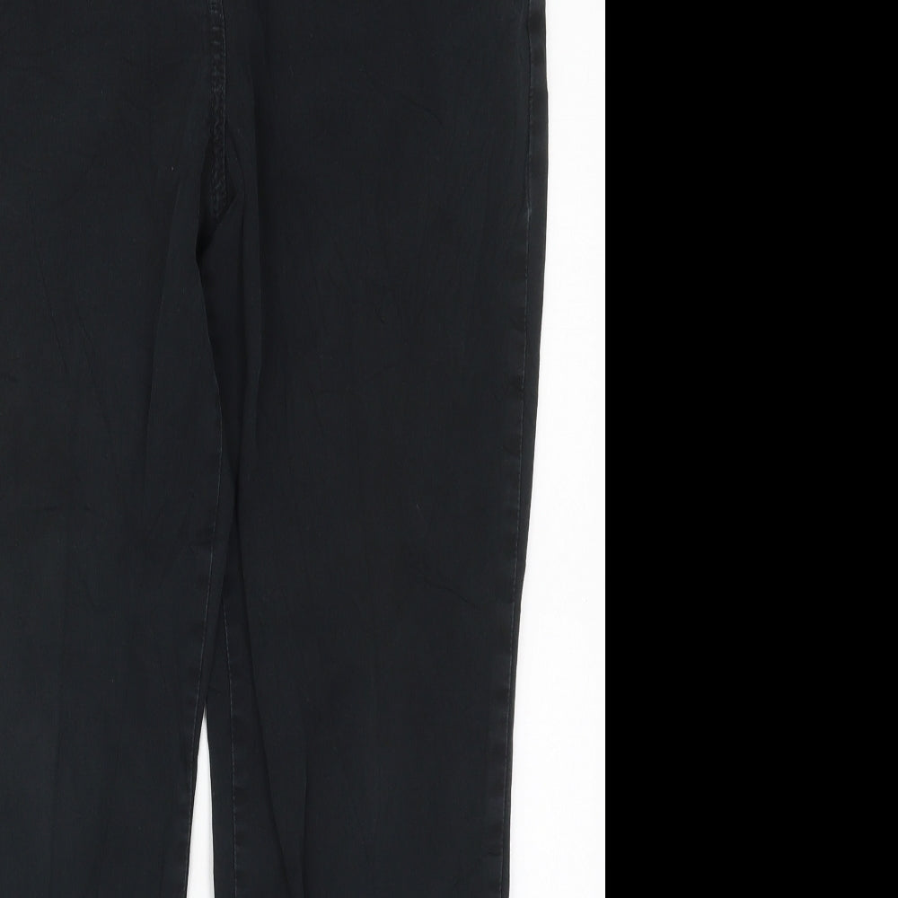 Marks and Spencer Womens Black  Cotton Trousers  Size 14 L27 in Regular Button