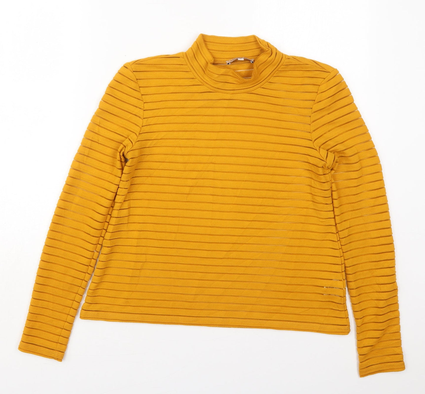Marks and Spencer Womens Orange Striped Polyester Basic T-Shirt Size 8 Mock Neck