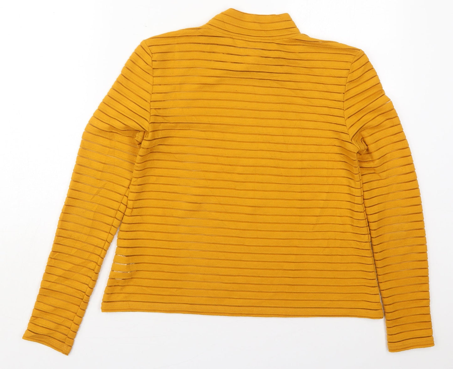 Marks and Spencer Womens Orange Striped Polyester Basic T-Shirt Size 8 Mock Neck
