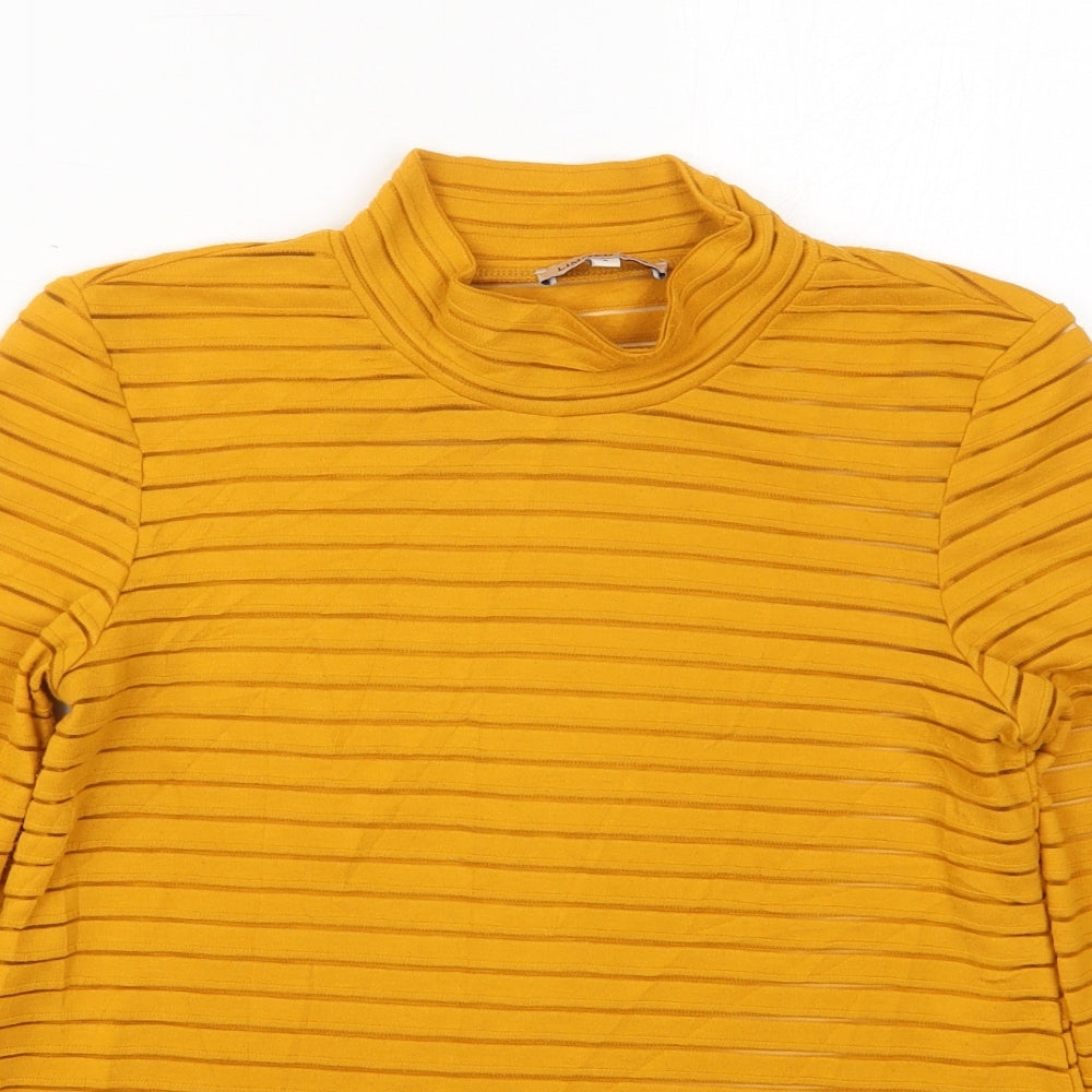 Marks and Spencer Womens Orange Striped Polyester Basic T-Shirt Size 8 Mock Neck