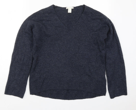 H&M Womens Blue V-Neck  Acrylic Pullover Jumper Size XS