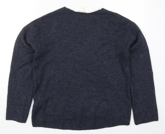 H&M Womens Blue V-Neck  Acrylic Pullover Jumper Size XS