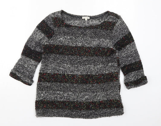 River Island Womens Grey Boat Neck Striped Polyester Pullover Jumper Size 8