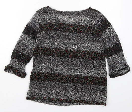 River Island Womens Grey Boat Neck Striped Polyester Pullover Jumper Size 8