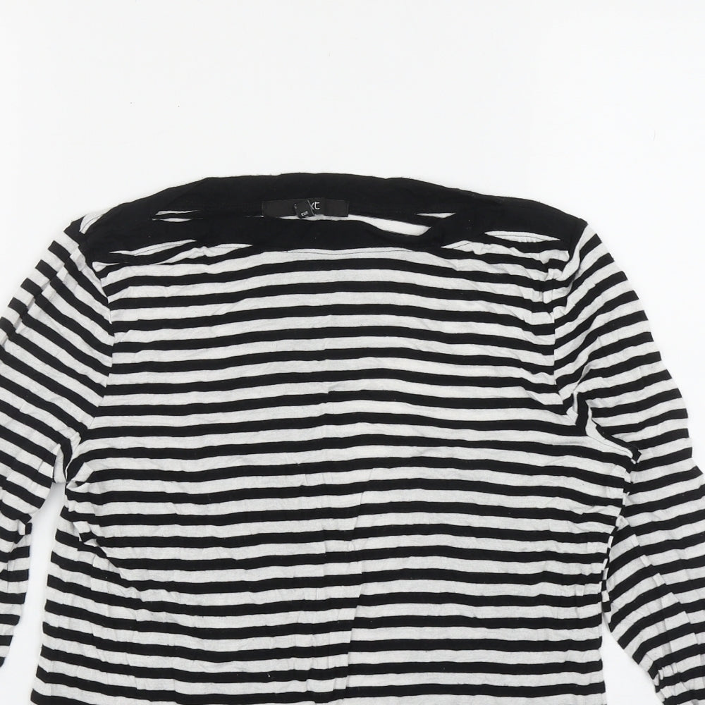 NEXT Womens Black Striped Viscose Basic T-Shirt Size 8 Boat Neck