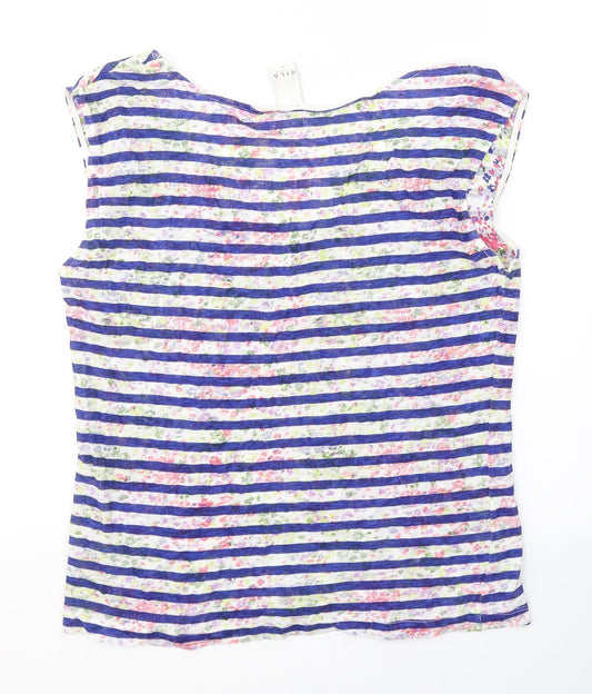 Villa Womens Multicoloured Striped Polyester Basic Tank Size M V-Neck
