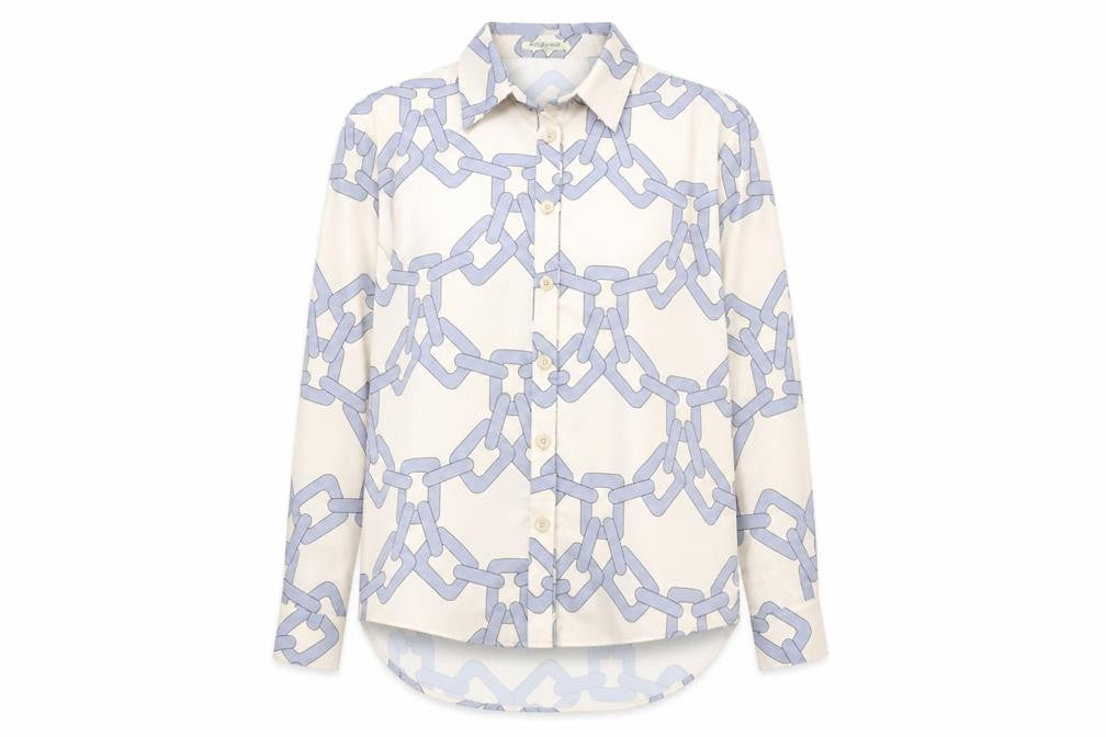 Drole de copine Womens Beige Geometric Polyester Basic Button-Up Size S Collared