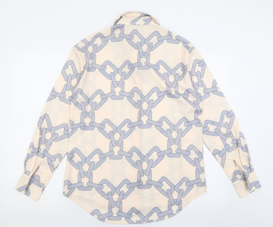 Drole de copine Womens Beige Geometric Polyester Basic Button-Up Size S Collared