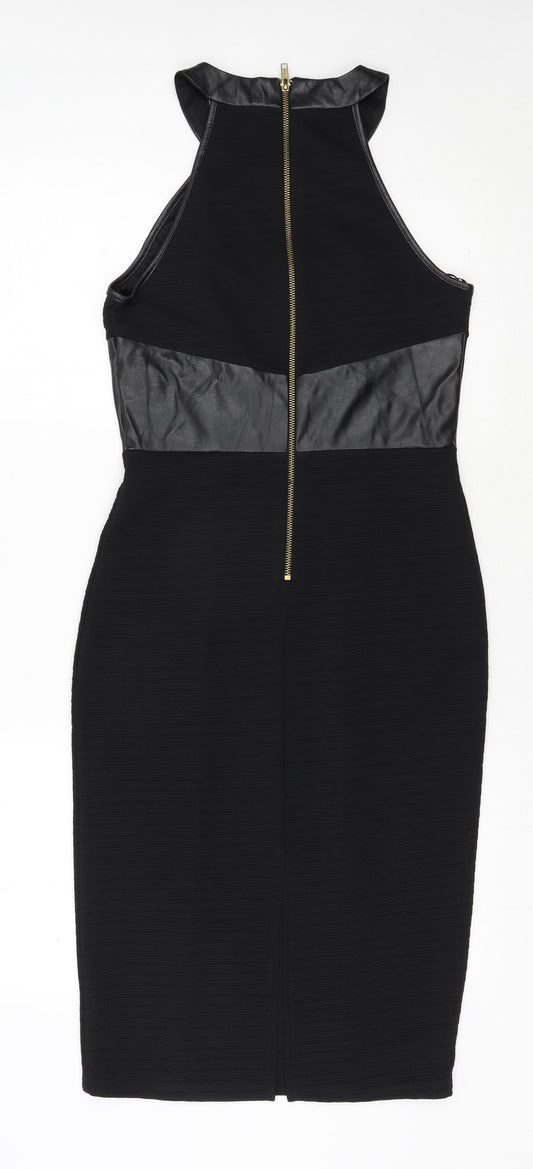 Miss Selfridge Womens Black  Polyester Pencil Dress  Size 10  Round Neck Zip