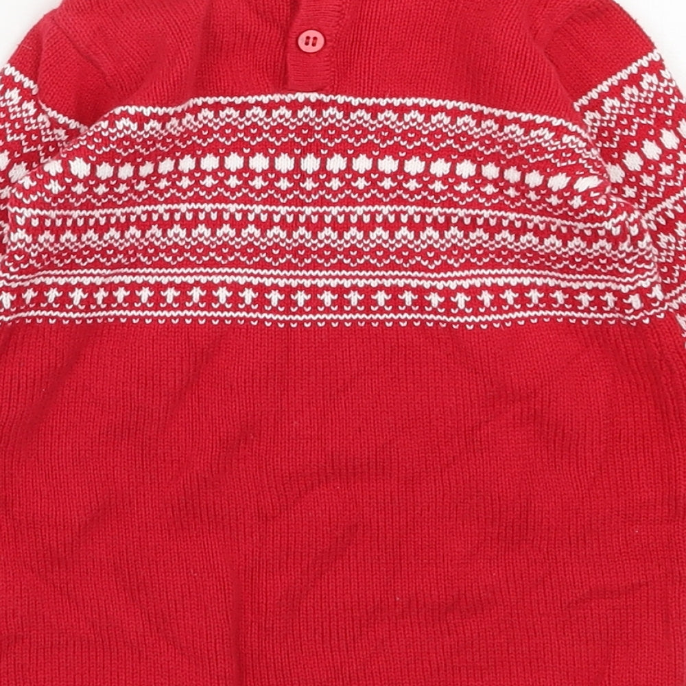 NEXT Girls Red Fair Isle Cotton Tunic Jumper Size 6-9 Months  Pullover