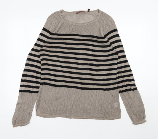 525 america Womens Brown Round Neck Striped Viscose Pullover Jumper Size 14