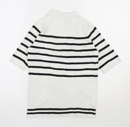 NEXT Womens White V-Neck Striped Nylon Pullover Jumper Size 6