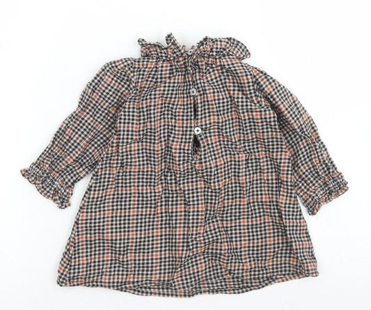 NEXT Girls Brown Check Cotton A-Line  Size 6-9 Months  Collared Button