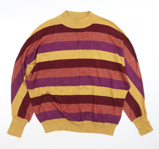 Marks and Spencer Womens Multicoloured Mock Neck Striped Viscose Pullover Jumper Size M