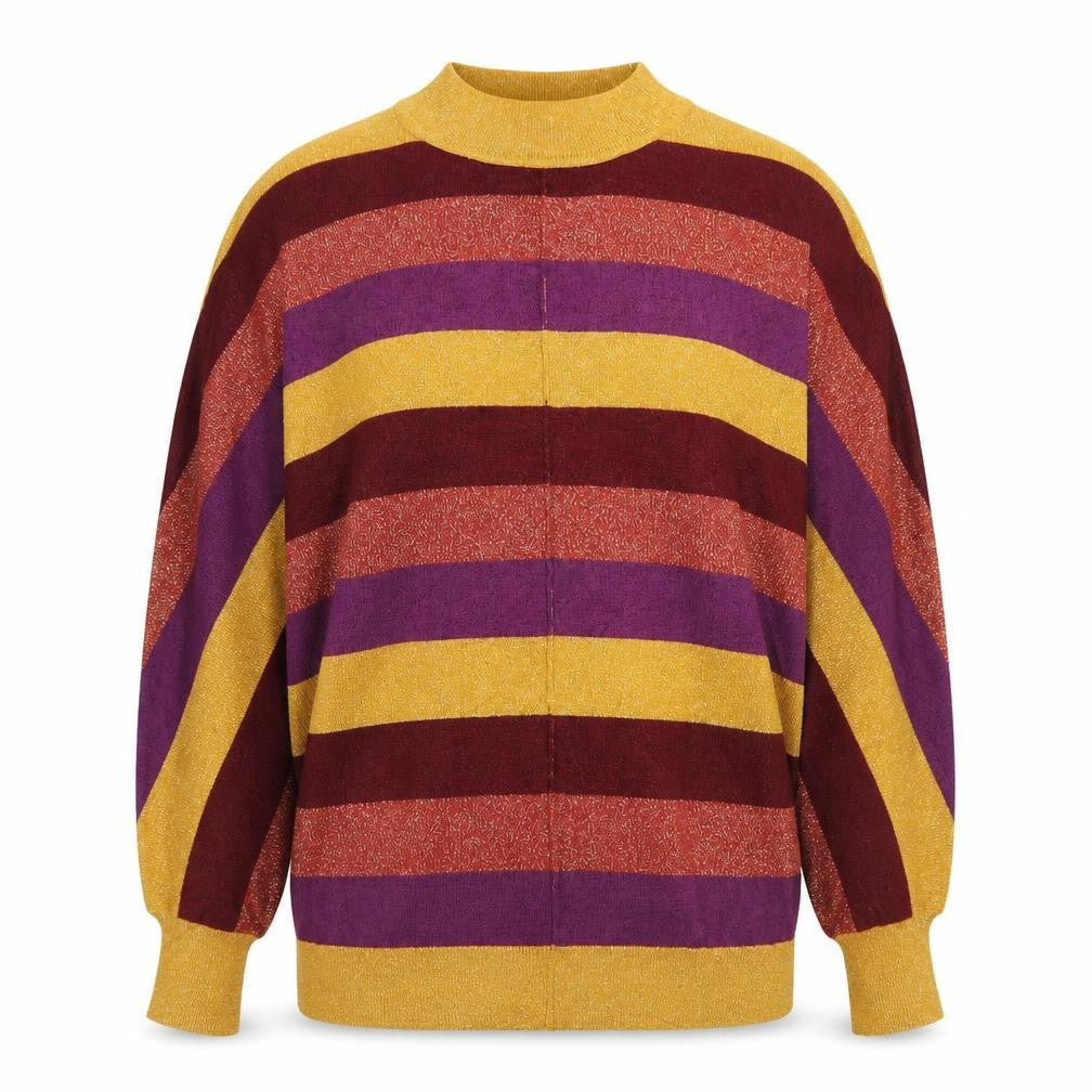 Marks and Spencer Womens Multicoloured Mock Neck Striped Viscose Pullover Jumper Size M