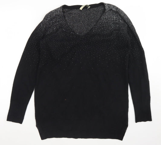 Oasis Womens Black Round Neck  Cotton Pullover Jumper Size S