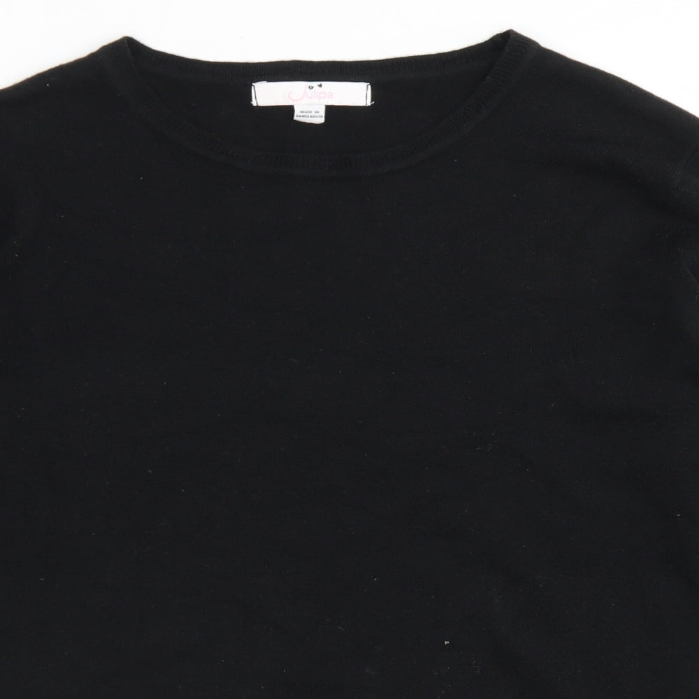 Julipa Womens Black Round Neck  Acrylic Pullover Jumper Size 16