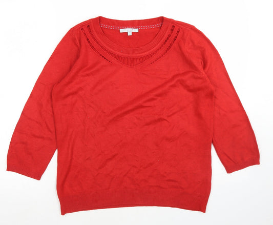 Per Una Womens Red Round Neck  Acrylic Pullover Jumper Size 12