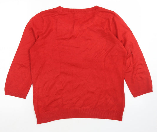 Per Una Womens Red Round Neck  Acrylic Pullover Jumper Size 12